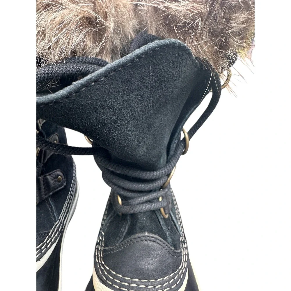 Sorel Women Waterproof Winter Snow Boots Black Fur Trim Lace Up 6 Joan of Arctic